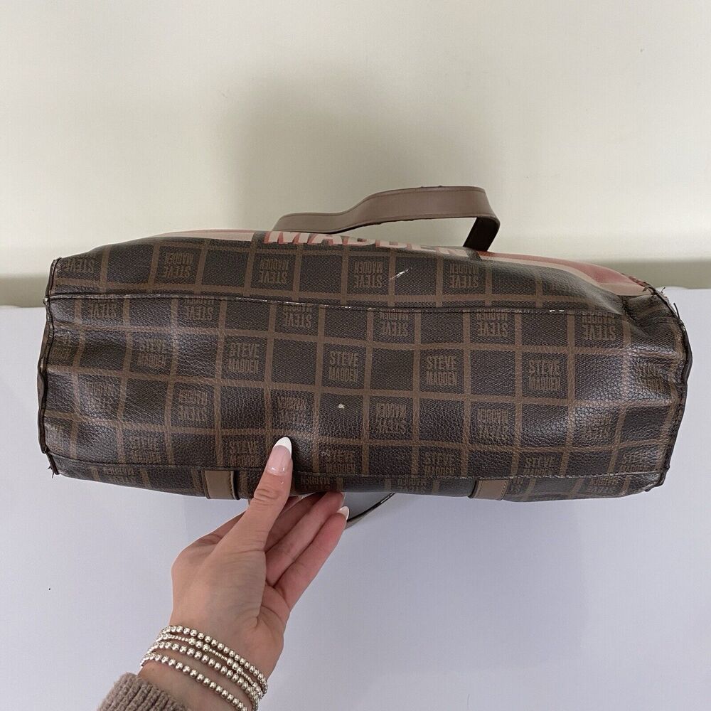 Steve Madden Blivia Logo Tote Bag Brown Large 14X12X6 - Picture 6 of 14